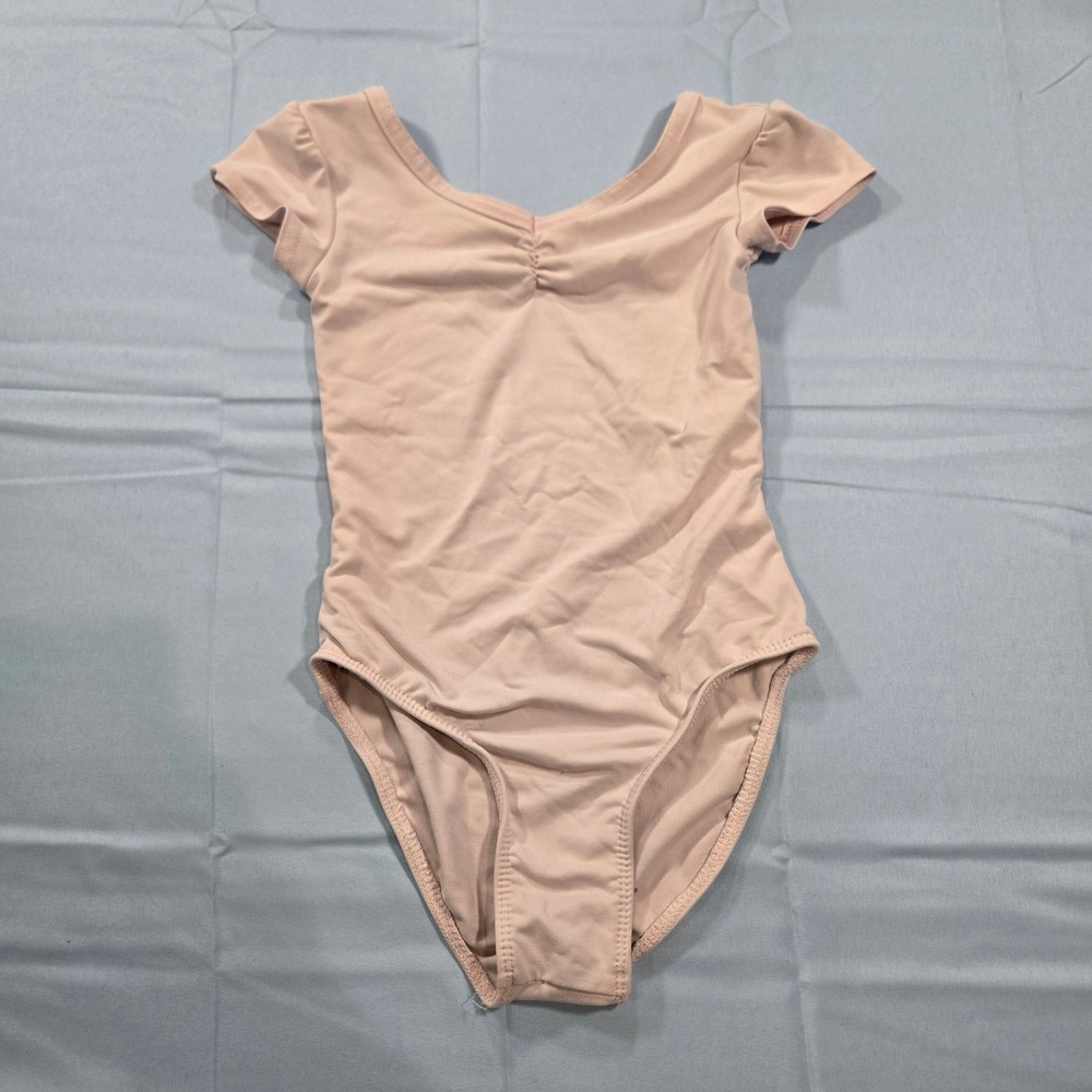 Danskin Now Girls Tan Pinch Front Short Sleeve Leotard Size XS 4-5 Ballet Dance